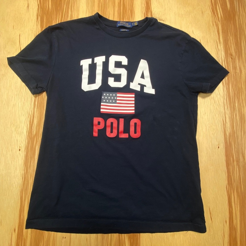 Polo‎ Ralph Lauren Black T Shirt Men's Small USA Flag